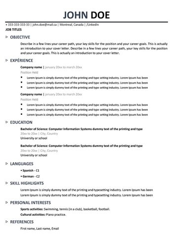 CV Bilingue pour canada (français & anglais)