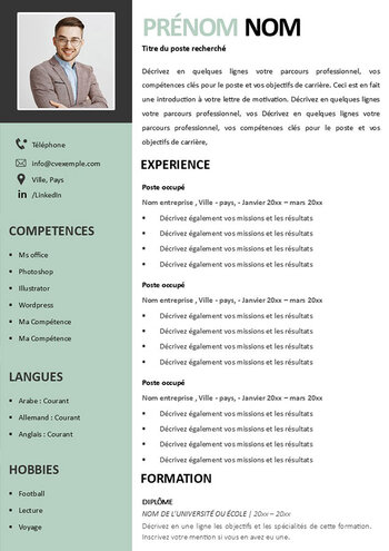 CV en 2 colonnes gratuit Word
