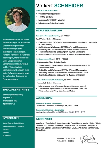 Exemple cv allemand gratuit (Lebenslauf)
