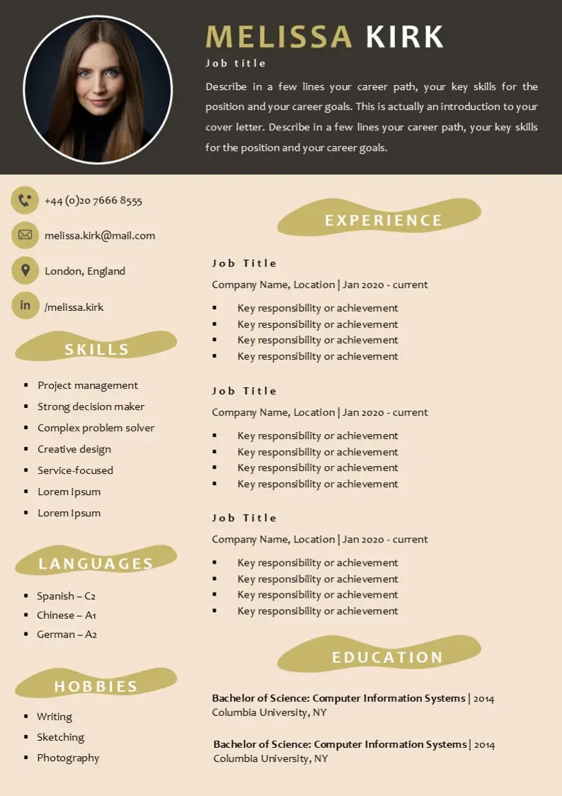 CV anglais design moderne word