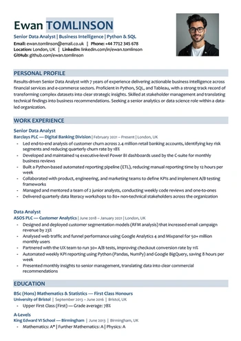 Modèle de CV ATS Anglais