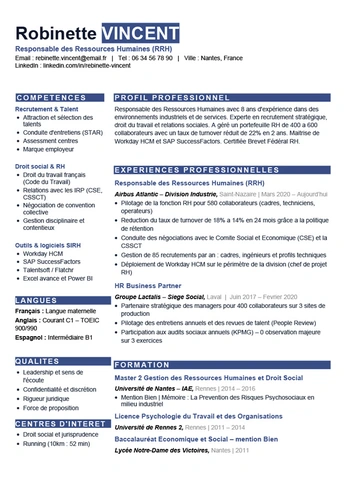 Modèle de CV ATS Deux Colonnes