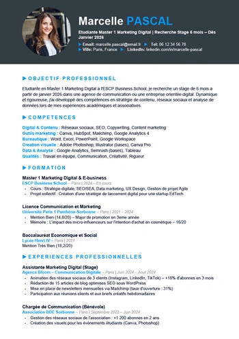 Modèle de CV ATS Étudiant