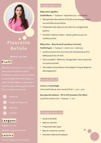 cv baby-sitter gratuit