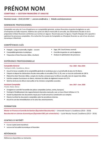 exemple cv canadien gratuit