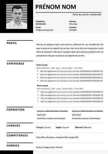 cv facile gratuit word