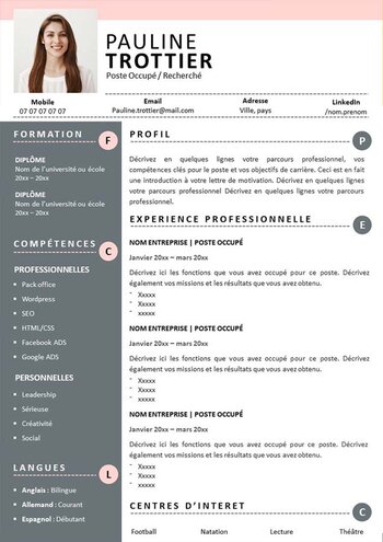 CV femme moderne gratuit à télécharger
