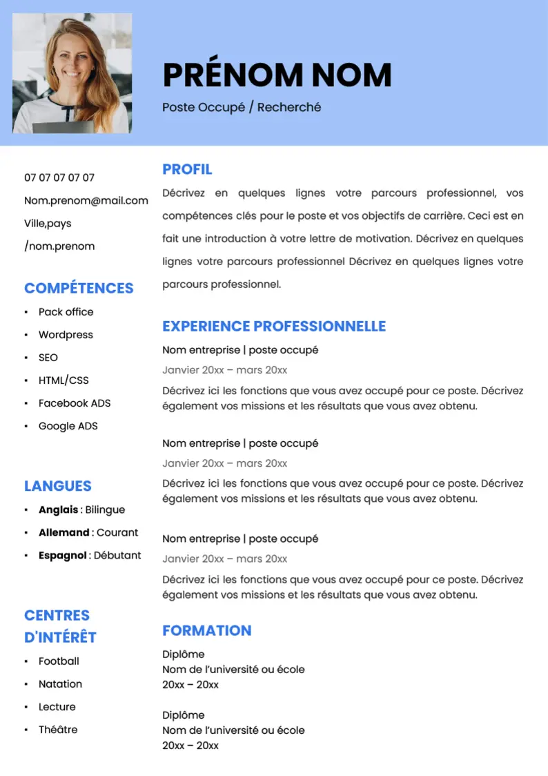 modèle de cv google docs gratuit en français