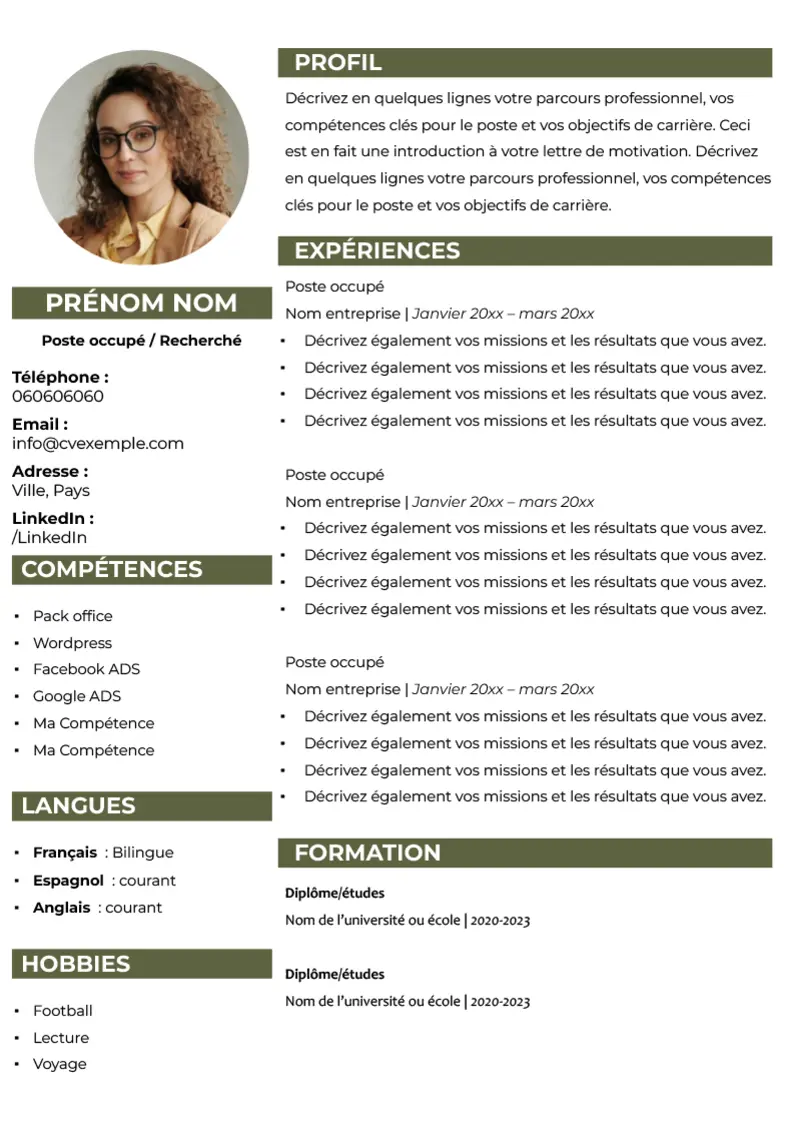 modèle de cv google Docs simple gratuit