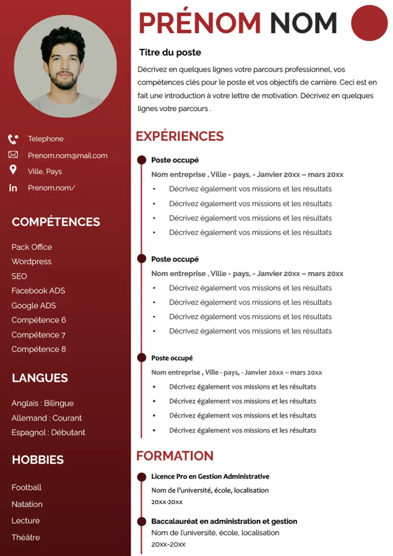 modèle de cv google slides gratuit