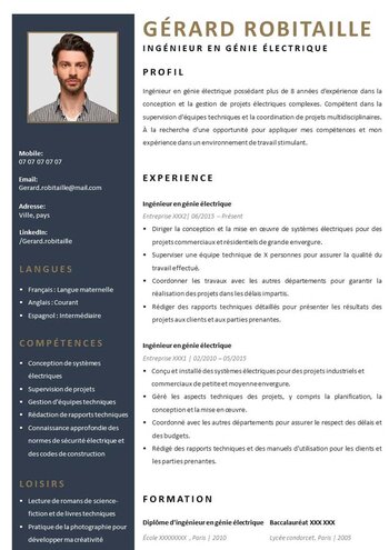 Modèle de CV Ingénieur Génie électrique