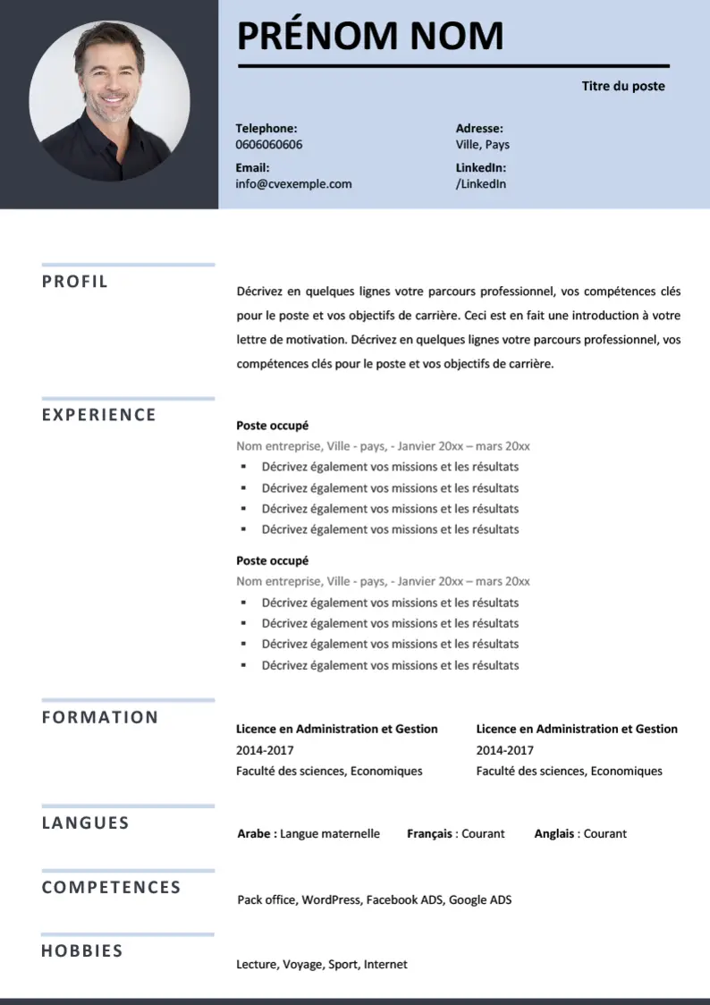 cv marocain simple word 2025