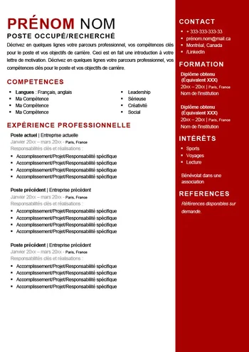 CV Québec Word