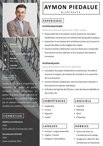 CV architecte Word Gratuit à télécharger