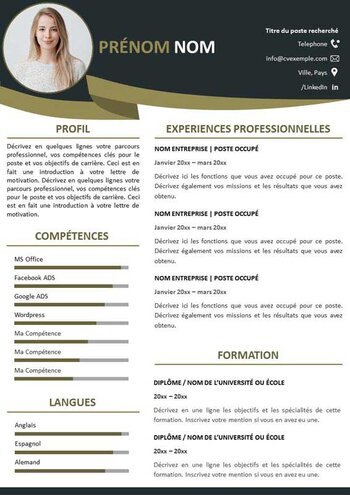 Modèle de CV à remplir