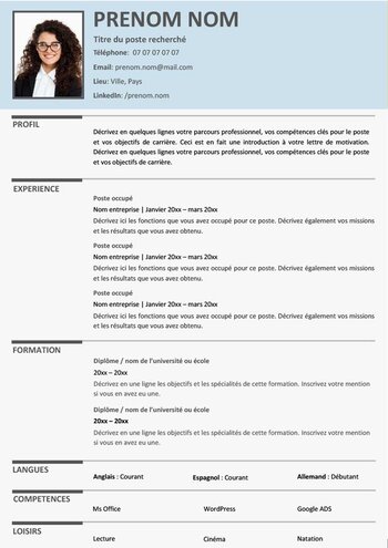 CV traditionnel Word gratuit