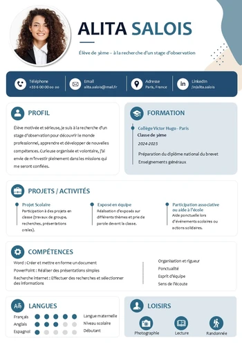 cv stage 3ème gratuit word