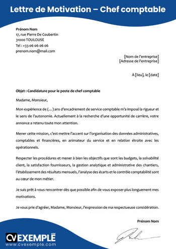 lettre de motivation chef comptable