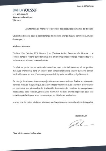 Lettre de motivation secteur bancaire
