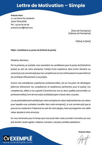 Lettre de motivation Simple