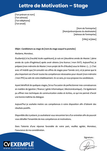 lettre de motivation pour un stage