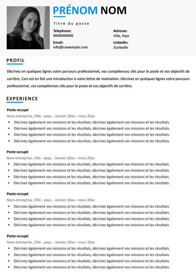 Modèle de CV en deux pages