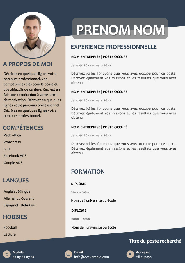 Mod le De CV Pour Stage De 3 me Exemple Avec Word Et PPT 
