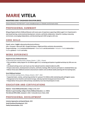 modele cv bilingue pour canada (français et anglais)