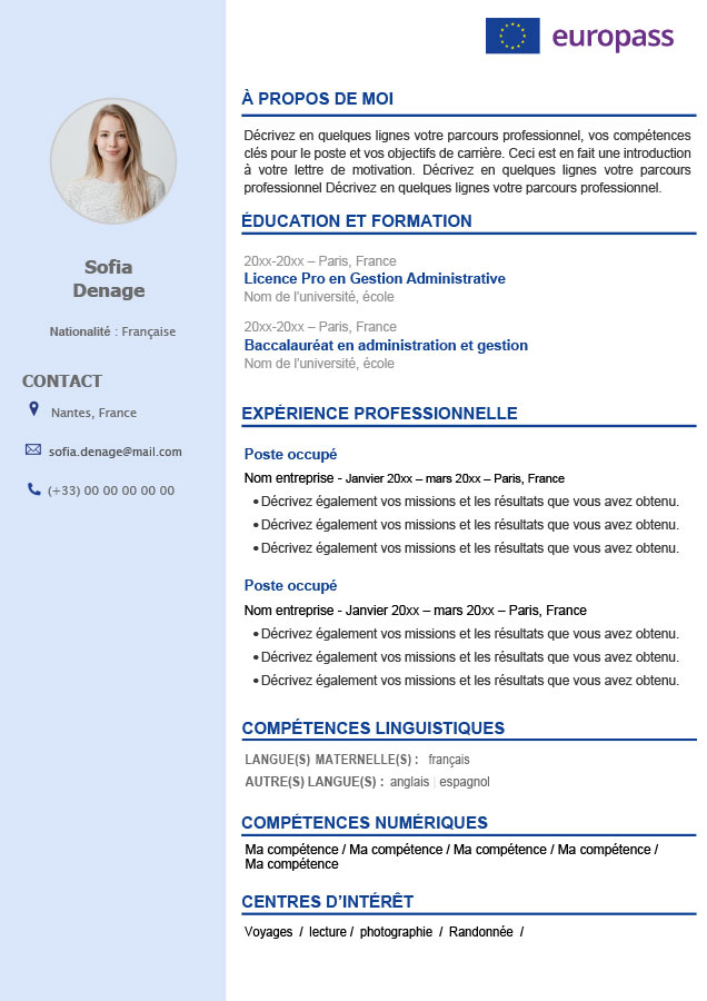 Modèle de CV Europass gratuit Word