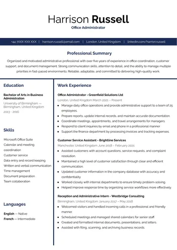 modèle de CV en anglais à modifier sur Google Docs