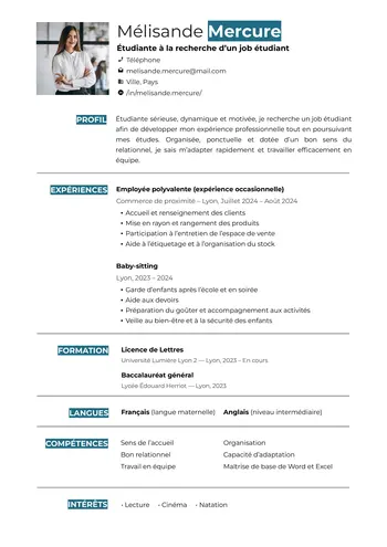 CV job étudiant sur Google Docs