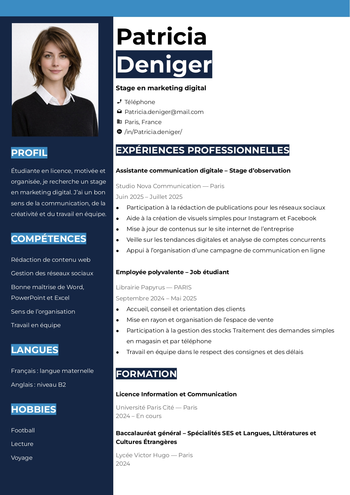 exemple de CV Google Docs pour stage
