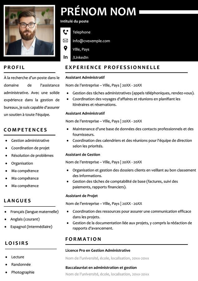 Modèle de CV pré-rempli gratuit à télécharger