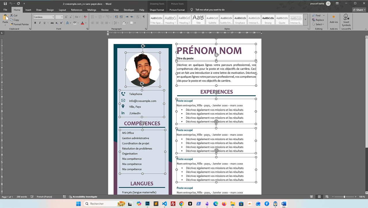 CV à modifier sur Word